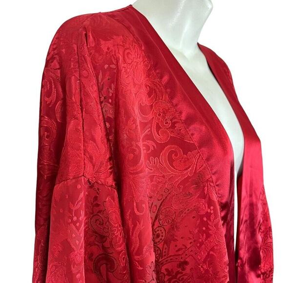 Victorias Secret Gold Label Vintage Red Satin Floral Sleepwear Lounge Robe O/S - Picture 3 of 16